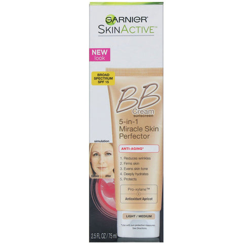 Garnier, SkinActive, 5-i-1 Miracle Skin Perfector BB Cream, Anti-Aging, Let/Medium, 2,5 fl oz (75 ml)