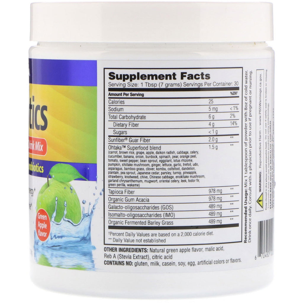 Enzymedica, Prebiotics Superfoods Drink Mix, Green Apple Flavor, 210 g