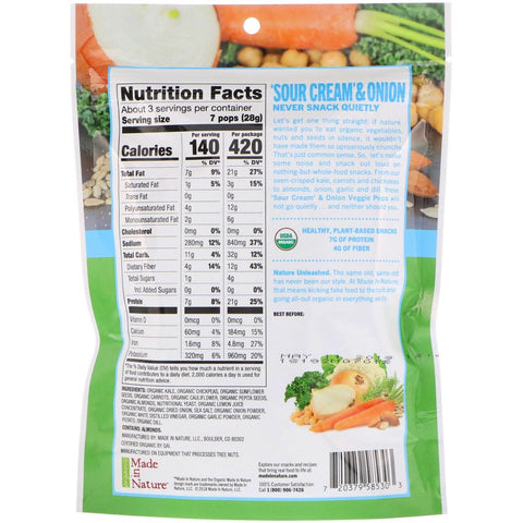 Made in Nature,  Veggie Pops, 'Sour Cream' & Onion Supersnacks, 3 oz (85 g)