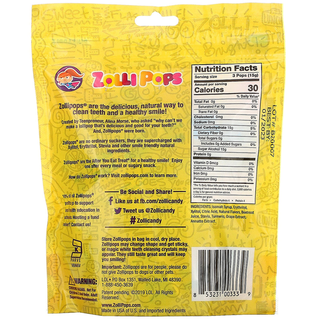 Zollipops, The Clean Teeth Pops, Pineapple, 3.1 oz