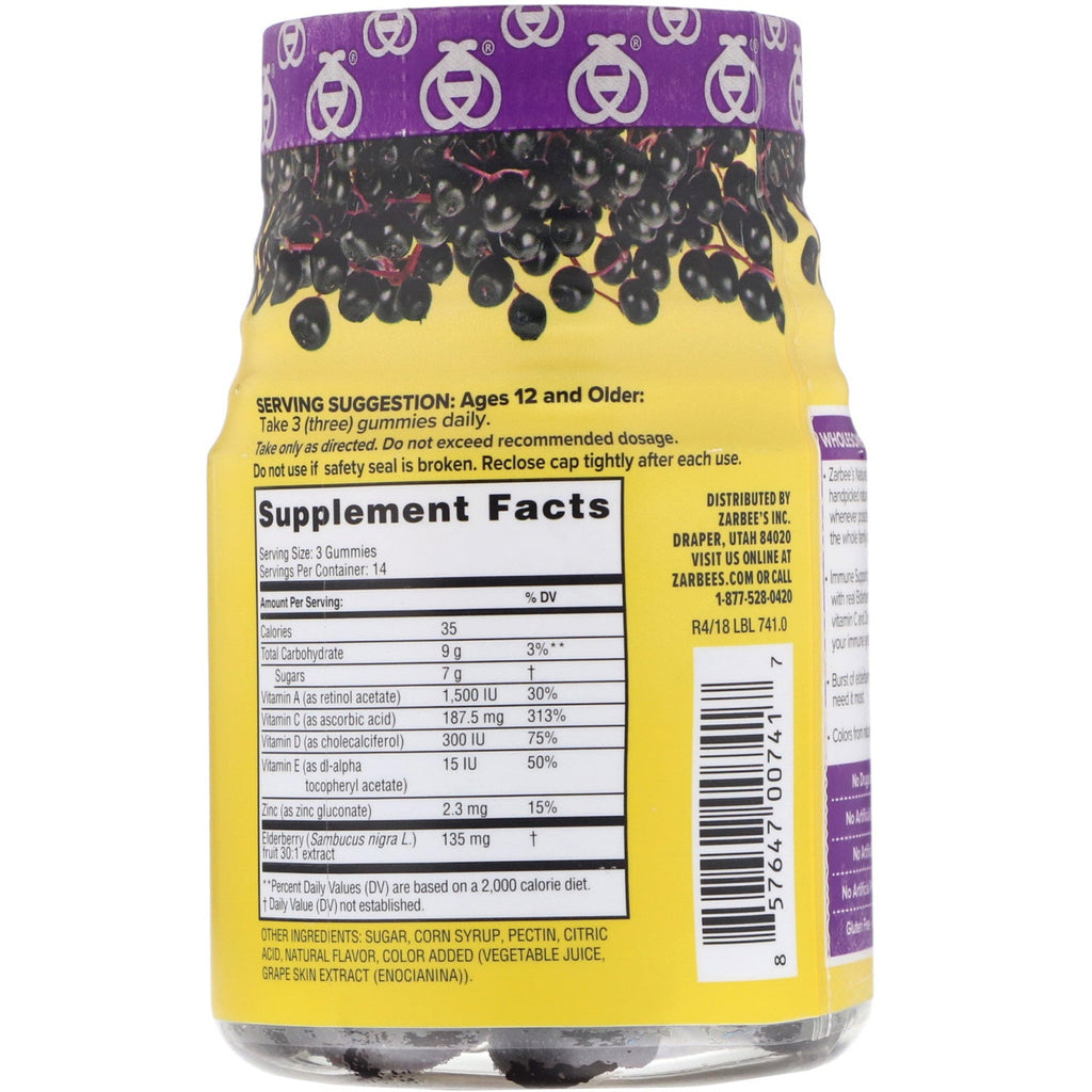 Zarbee's, Elderberry Immune Support, Natural Berry, 42 Gummies