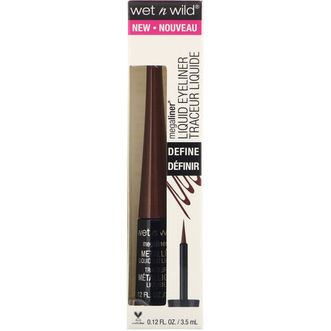 Wet n Wild, Delineador de ojos líquido metálico MegaLiner, Marrón metálico, 3,5 ml (0,12 oz. líq.)