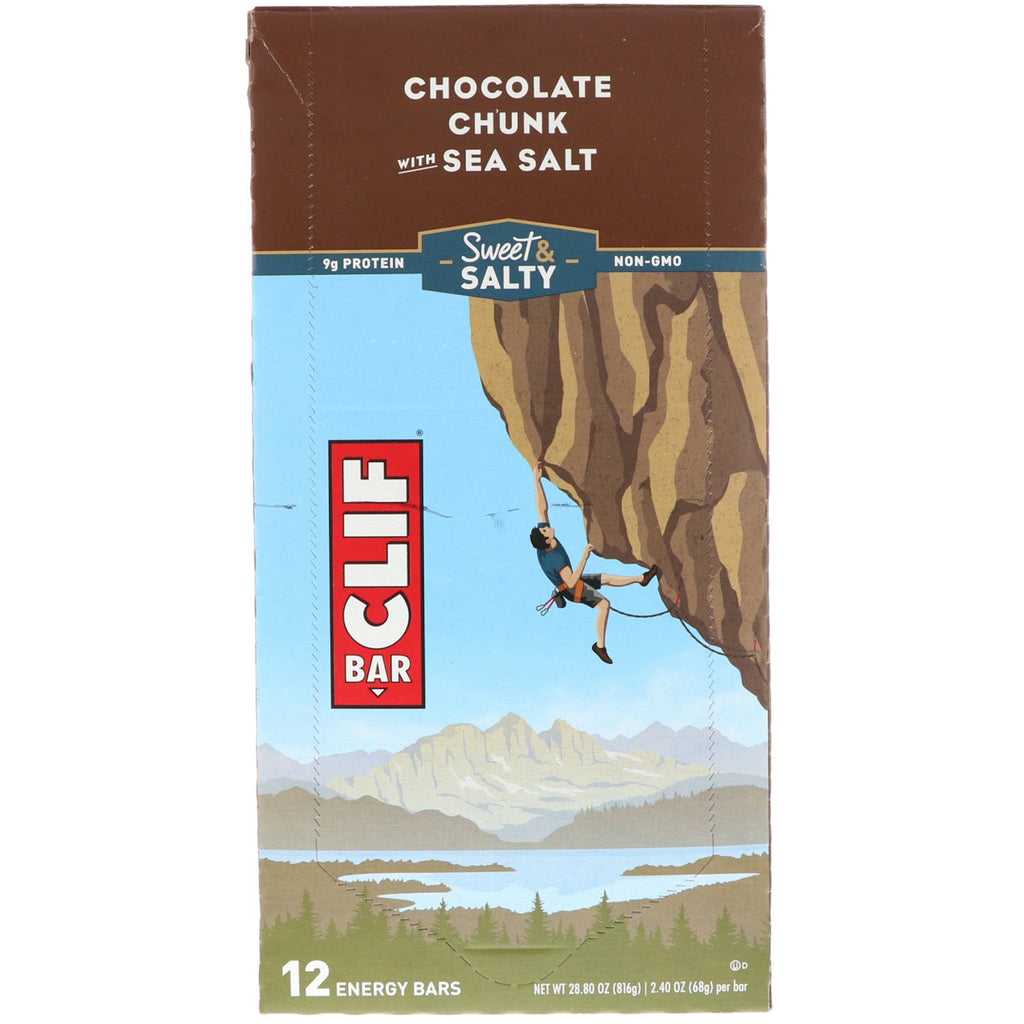 Clif-bar, energibar, chokoladeklump med havsalt, 12 barer, 68 g (2,40 oz) hver