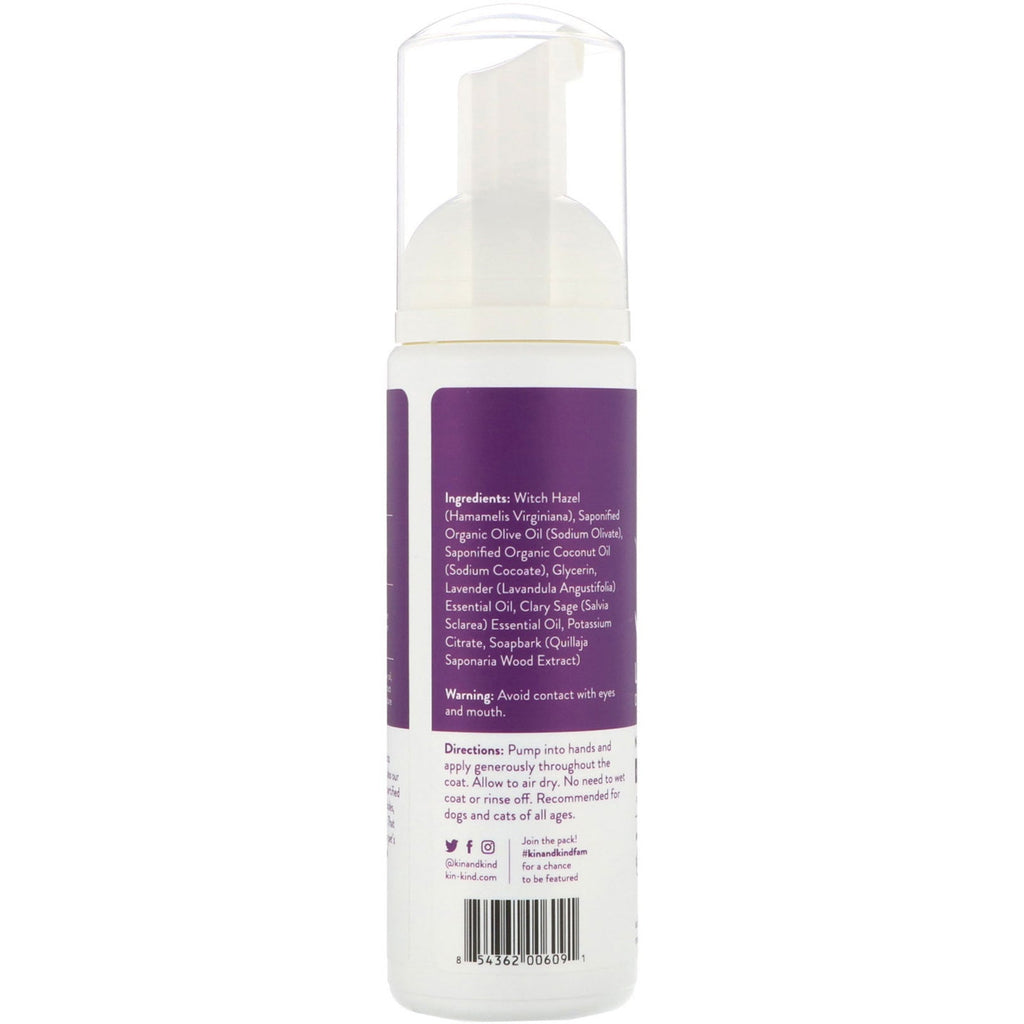 Kin+Kind, Lavendel Calm, Hunde og Katte Vandfrit Bad, Urteagtig Lavendel, 8 fl oz (236 ml)