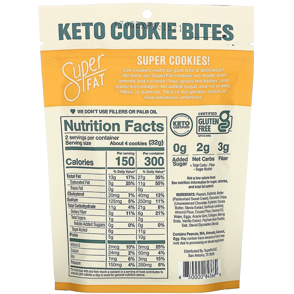 SuperFat, Keto Cookie Bites, Peanut Butter Chocolate Chip, 2.25 oz (64 g)