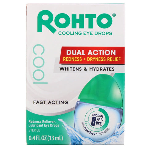 Rohto, Cooling Eye Drops, Dual Action Redness + Dryness Relief, 0.4 fl oz (13 ml)