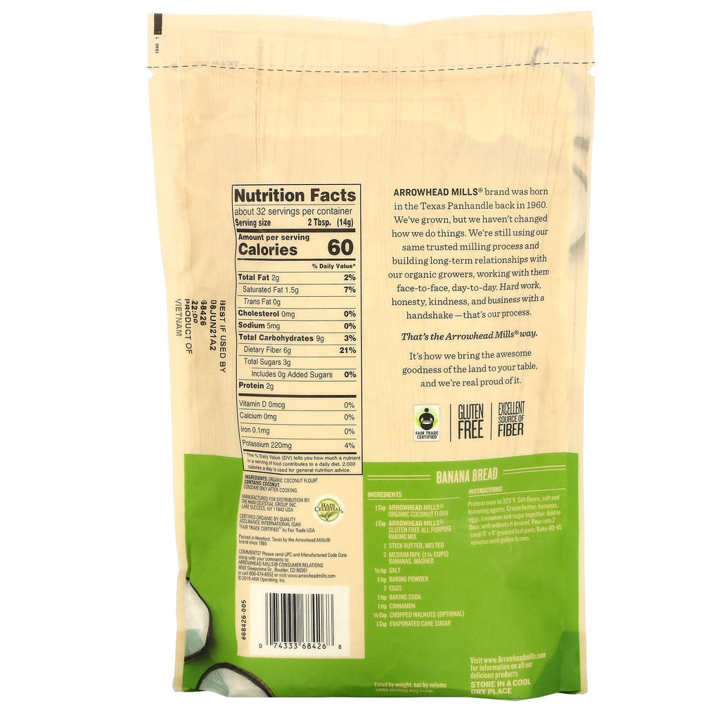 Arrowhead Mills, kokosmel, glutenfri, 16 oz (453 g)