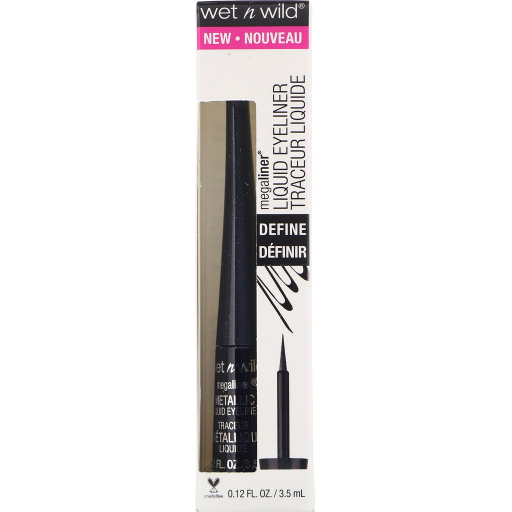 Wet n Wild, Delineador de ojos líquido metálico MegaLiner, Negro cósmico, 3,5 ml (0,12 oz. líq.)