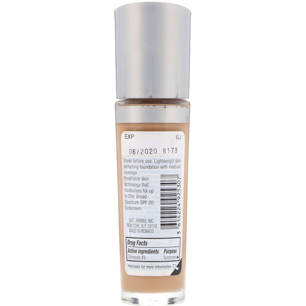 Rimmel London, Lasting Finish 25HR Breathable Long Wear Foundation, 400 Natural Beige, 1 fl oz (30 ml)