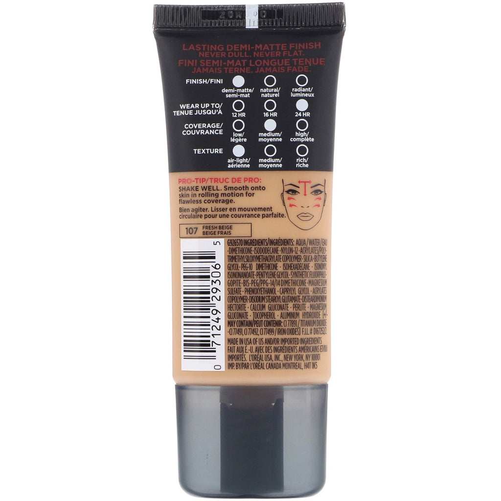 L'Oreal, Infallible Pro-Matte Foundation, 107 Fresh Beige, 1 fl oz (30 ml)