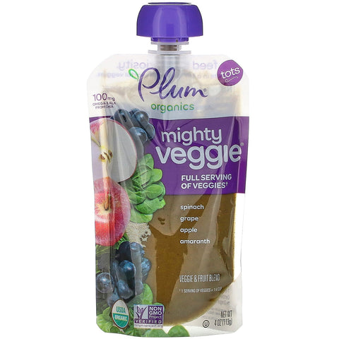 Plum s, Mighty Veggie, Spinat, Drue, Æble, Amaranth, 6 poser, 4 oz (113 g) hver