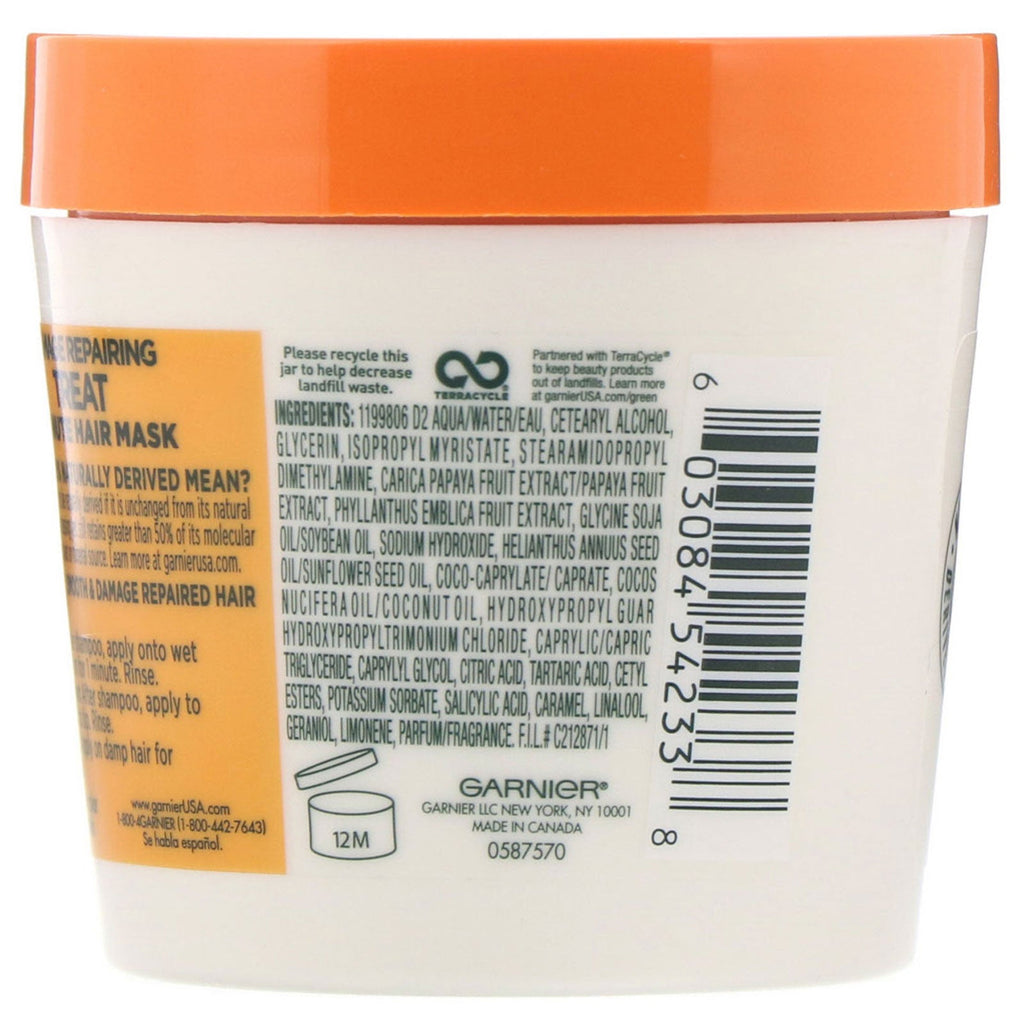 Garnier, Fructis, tratamiento reparador de daños, mascarilla capilar de 1 minuto, + extracto de papaya, 3,4 fl oz (100 ml)