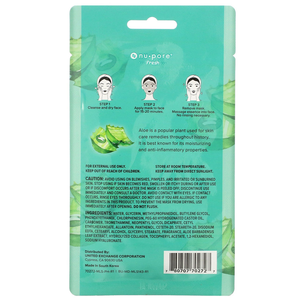 Nu-Pore, Beauty Booster Sheet Face Mask, Aloe Vera, 1 ark, 1,05 oz (29,7 g)