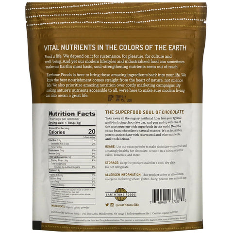 Earthtone Foods, Cacao Pulver, 14 oz (397 g)