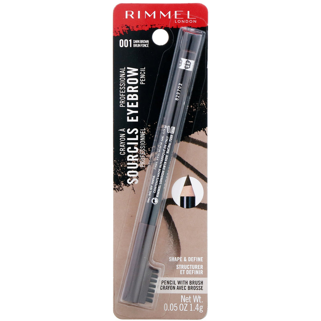 Rimmel London, Lápiz para cejas profesional, 001 Marrón oscuro, 1,4 g (0,05 oz)