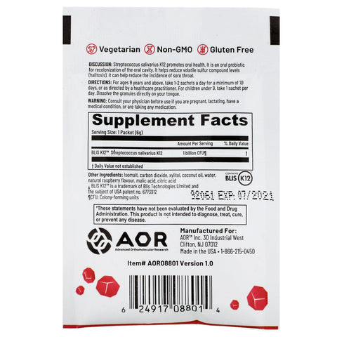 Advanced Orthomolecular Research AOR, Lava Rox, probiótico para la salud bucal, frambuesa natural, 6 g (0,2 oz)