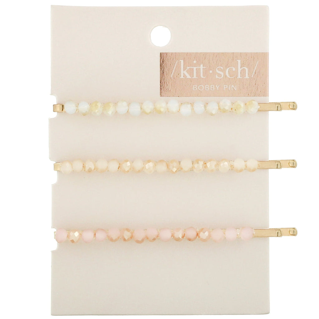 Kitsch, beaded Bobby Pins, Blush/Mauve, 3 stk