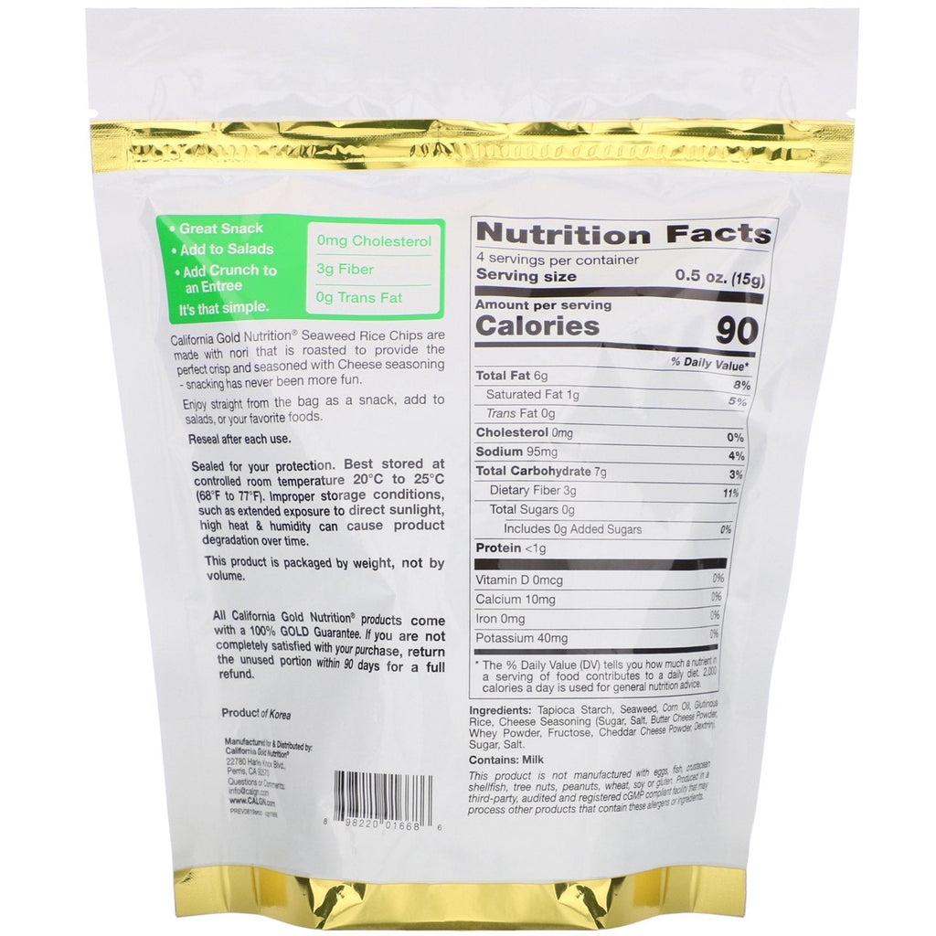 California Gold Nutrition, Seaweed Rice Chips, Cheese, 2 oz (60 g)