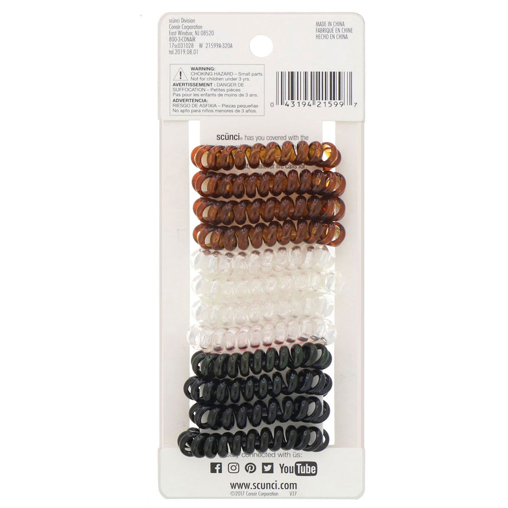 Scunci, Dent-Free Hold Spirals, Wristie + Hair Tie, 12 Pieces