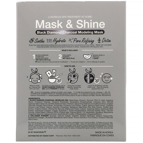 SFGlow, Mask & Shine, Black Diamond Charcoal Modeling Mask, 4-delt sæt