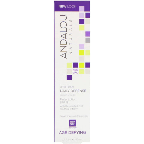 Andalou Naturals, Facial Lotion, Ultra Sheer Daily Defense, SPF 18, Age Defying, 2,7 fl oz (80 ml)