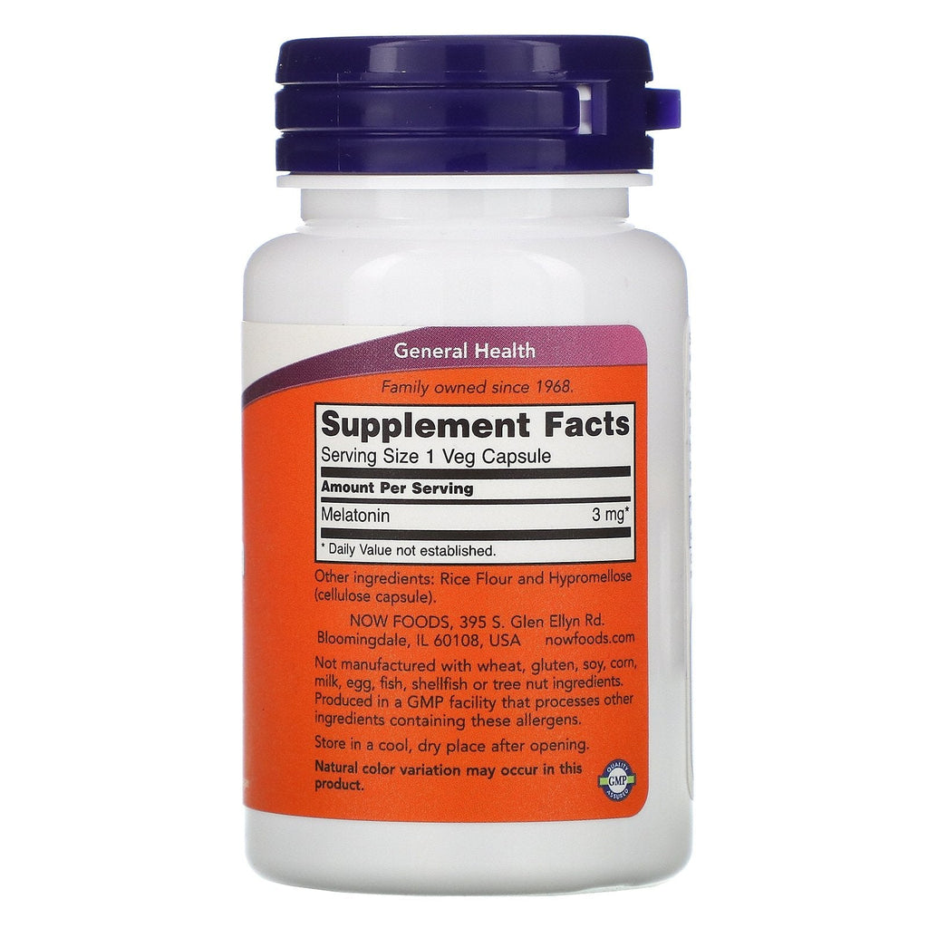 Nu fødevarer, melatonin, 3 mg, 60 vegetabilske kapsler