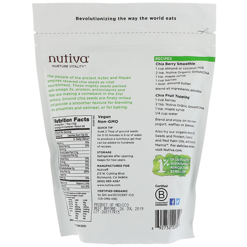 Nutiva, Semilla de chía molida, 340 g (12 oz)