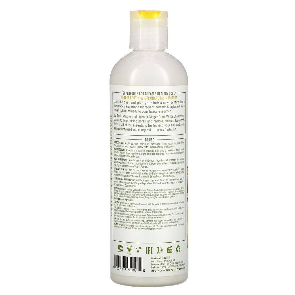 Frisk kronblad, Total Detox Shampoo, Ingefærrod, Hvidt Trækul, Matcha, 12 fl oz (355 ml)