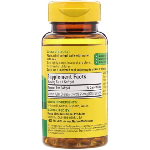 Naturfremstillet, vitamin D3, 25 mcg, 100 softgels