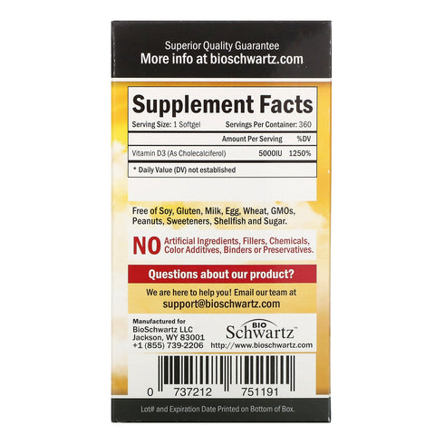 BioSchwartz, Superior Strength Vitamin D3, 5.000 IE, 360 softgels