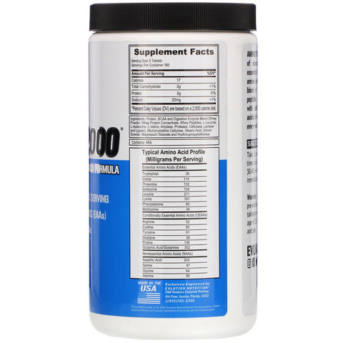 EVLution Nutrition, AMINO2000, Full Spectrum Amino Acid Formula, 480 tabletter