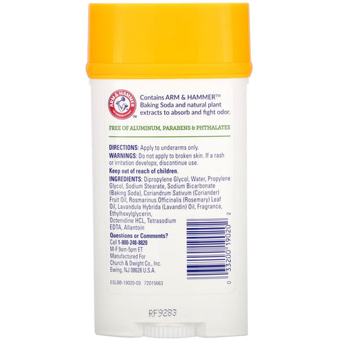 Arm & Hammer, Essentials con desodorantes naturales, desodorante, lavanda y romero fresco, 71 g (2,5 oz)