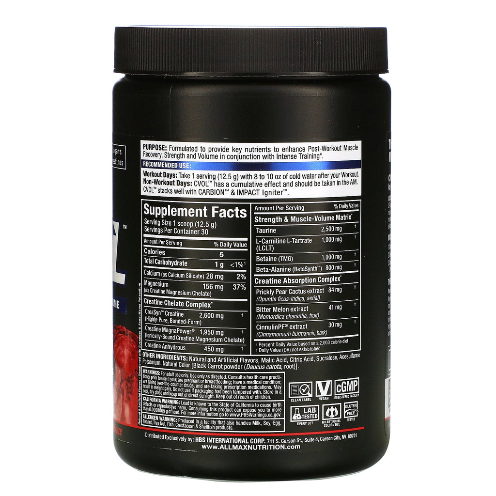 ALLMAX Nutrition, CVOL, Post, Raspberry Kiwi Kamikaze, 13.2 oz (375 g)