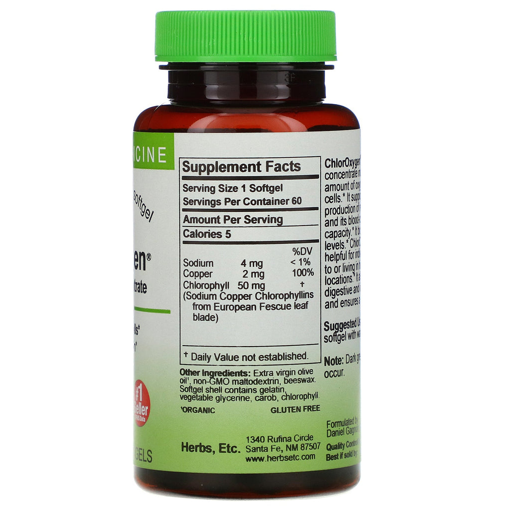 Herbs Etc., ChlorOxygen, Chlorophyll Concentrate, 60 Fast-Acting Softgels