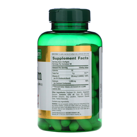 Nature's Bounty, Calcio más vitamina D3, 1200 mg, 120 cápsulas blandas de liberación rápida