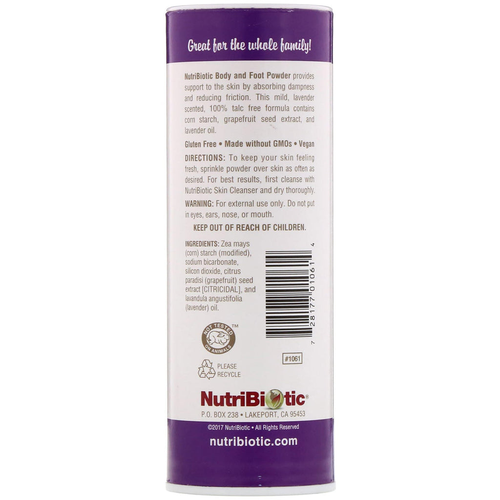 NutriBiotic, Polvo para cuerpo y pies con extracto de semilla de pomelo y aceite de lavanda, lavanda, 4 oz (113 g)