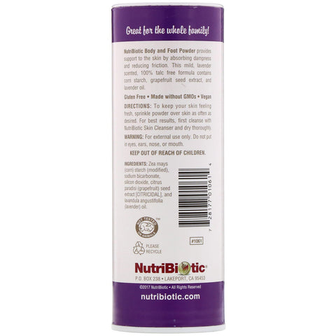 NutriBiotic, krops- og fodpulver med grapefrugtfrøekstrakt og lavendelolie, lavendel, 4 oz (113 g)