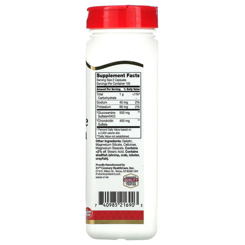 21st Century, Glucosamina/Condroitina, Fuerza original, 250 mg/200 mg, 200 cápsulas fáciles de tragar