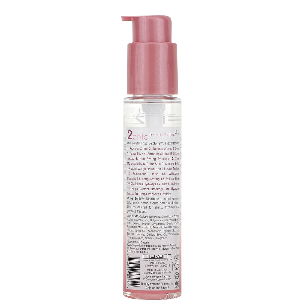 Giovanni, 2chic, Frizz Be Gone, suero pulidor anti-frizz, manteca de karité + aceite de almendras dulces, 2,75 fl oz (81 ml)