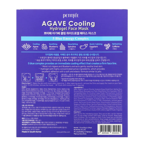 Petitfee, Agave Cooling, Hydrogel Face Mask, 5 ark, 1,12 oz (32 g) hver