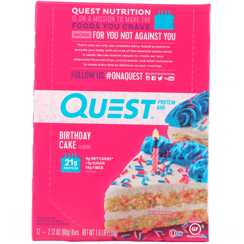 Quest Nutrition, Proteinbar, Fødselsdagskage, 12 Pack, 2,12 oz (60 g) hver