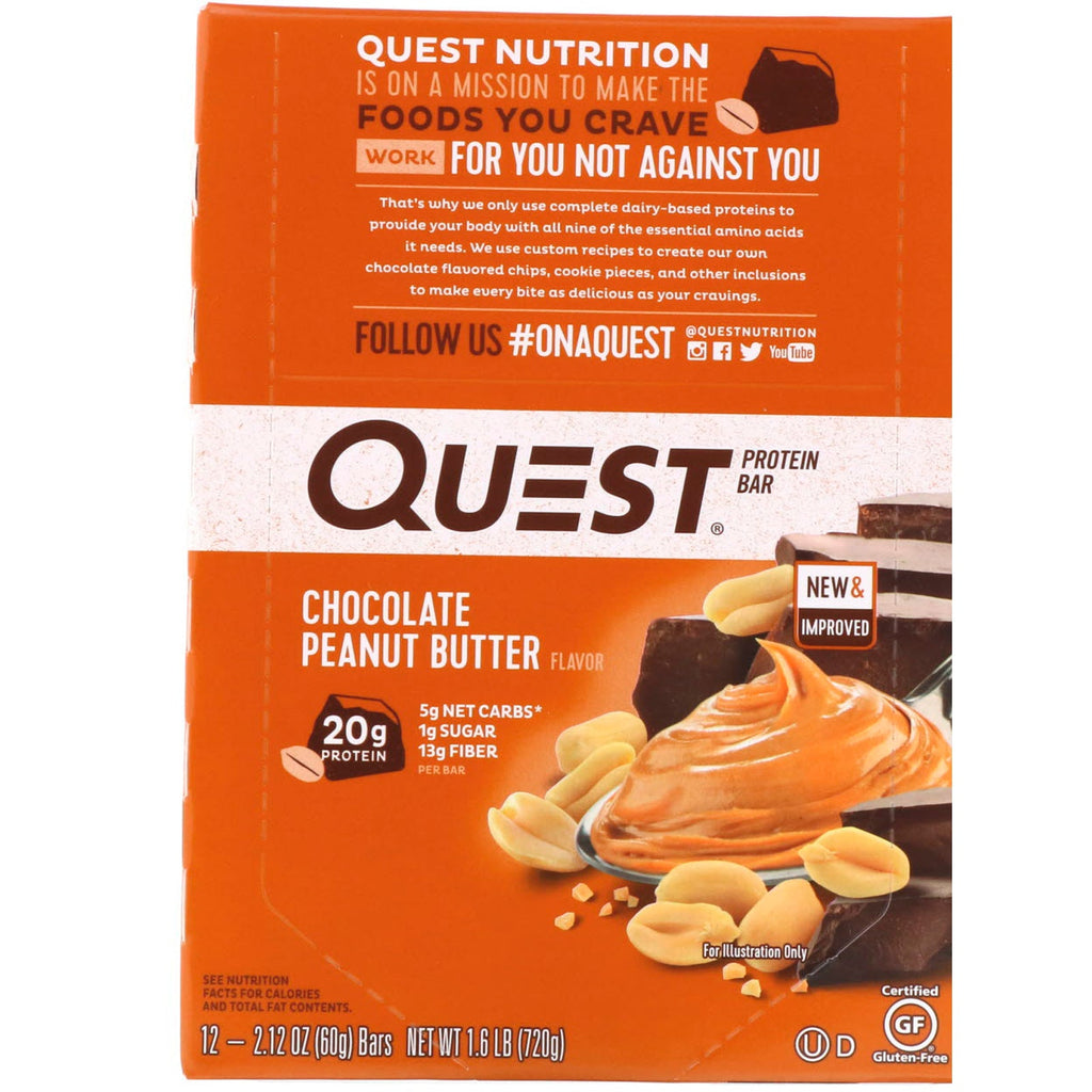 Quest Nutrition, Proteinbar, Chokolade Peanut Butter, 12 Barer, 2,12 oz (60 g) hver