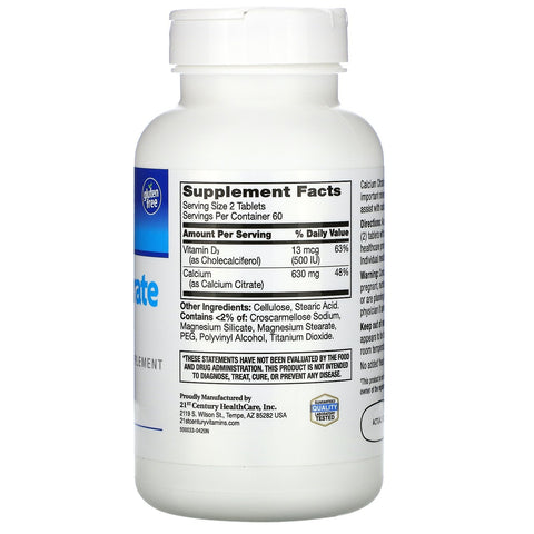 21st Century, Calcium Citrate Maximum + D3, 120 tabletter