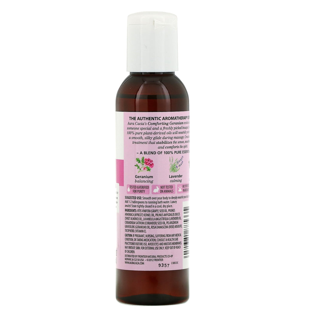 Aura Cacia, Aromatherapy Body Oil, Comforting Geranium, 4 fl oz (118 ml)