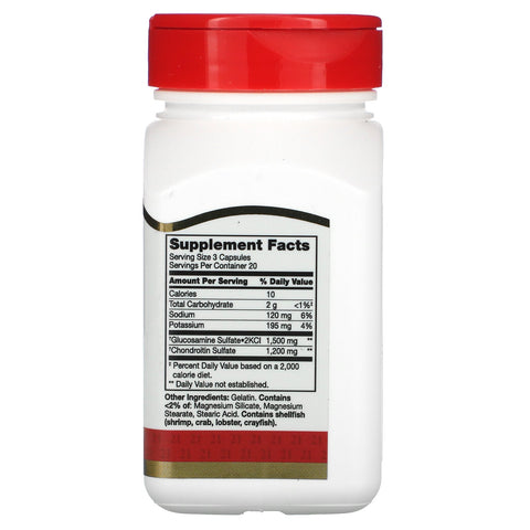 21st Century, Glucosamina/Condroitina, Doble potencia, 500 mg/400 mg, 60 cápsulas fáciles de tragar