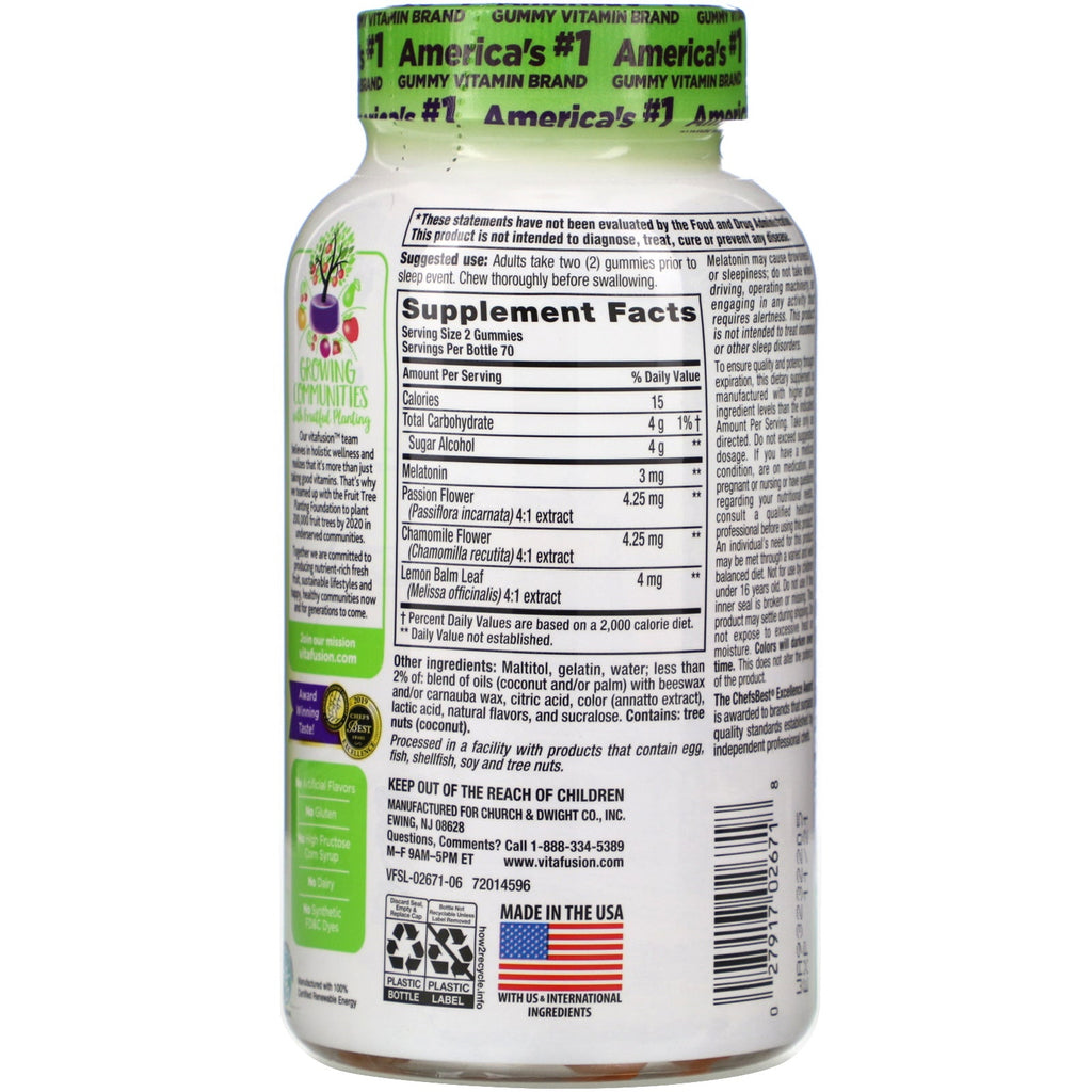 VitaFusion, Melatonin, Sugar Free, Natural White Tea & Peach Flavors, 140 Gummies