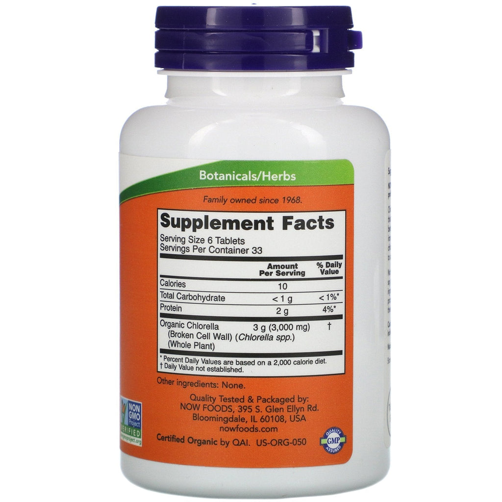 Now Foods, certificeret Chlorella, 500 mg, 200 tabletter