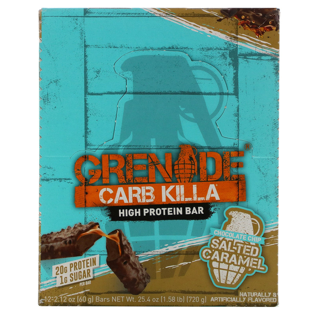 Granat, Carb Killa, højproteinbar, saltet karamel, 12 barer, 2,12 oz (60 g) hver