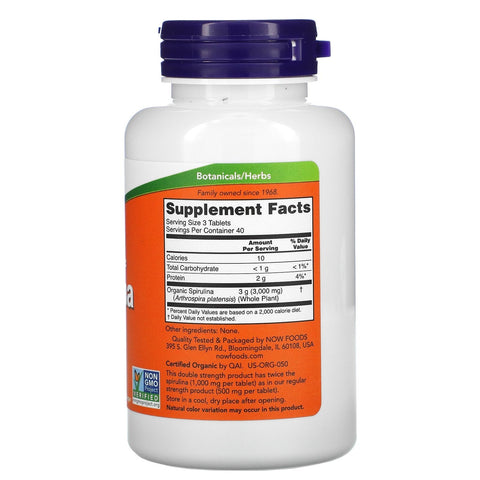 Now Foods, certificeret, Spirulina, 1.000 mg, 120 tabletter