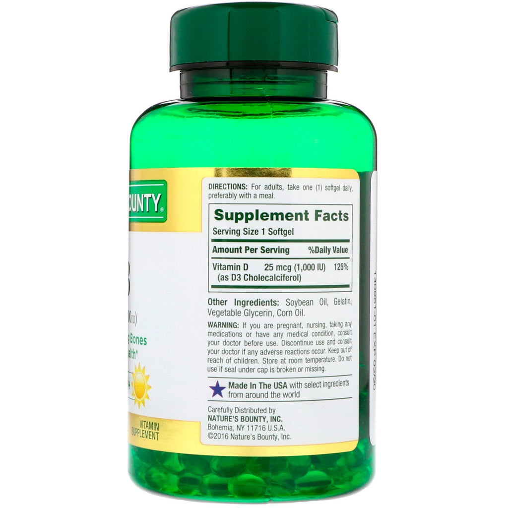 Nature's Bounty, D3, 25 mcg (1000 IE), 250 Rapid Release Softgels